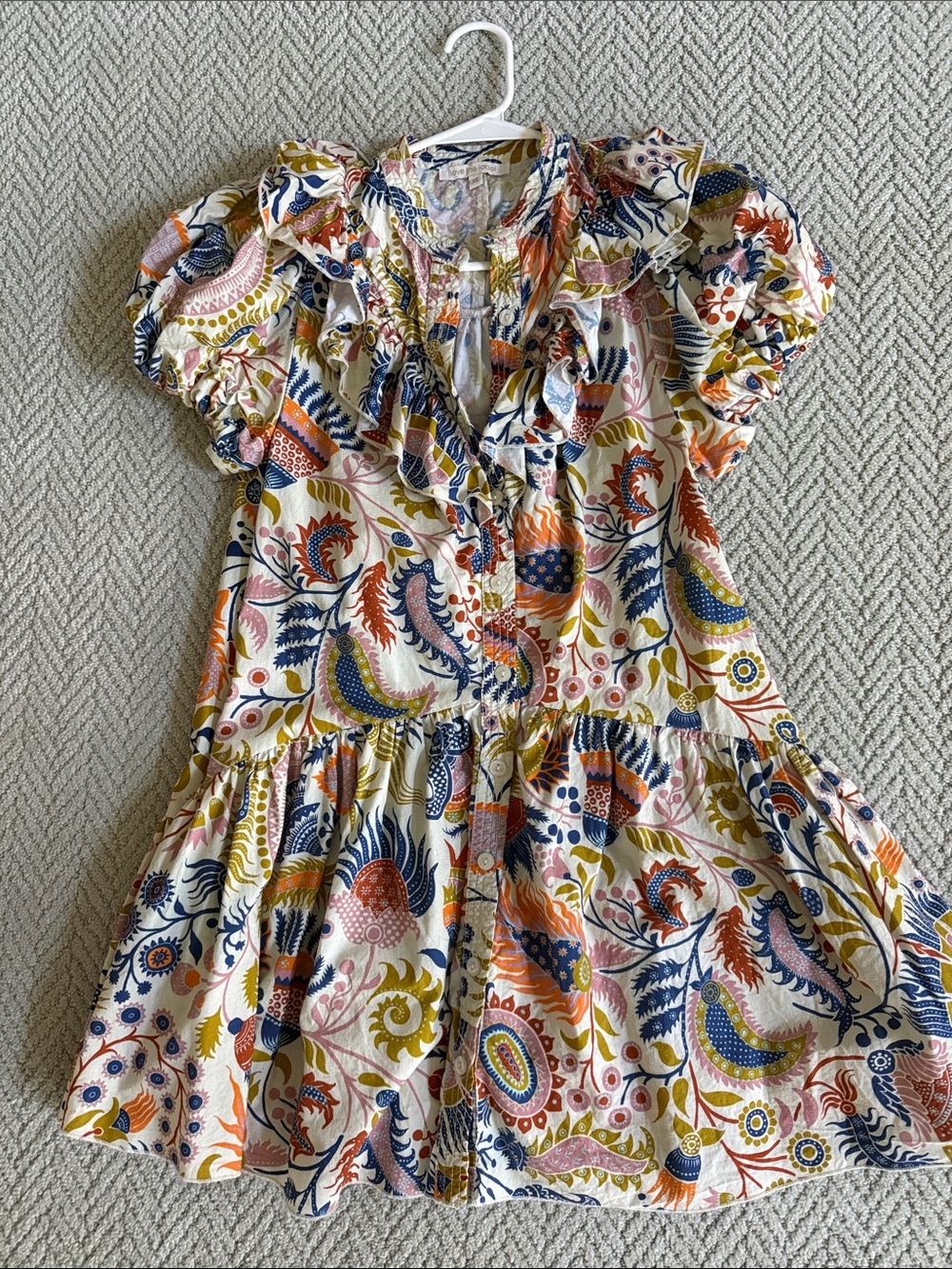 Women’s Multicolor Paisley Button-Front Ruffle Dress